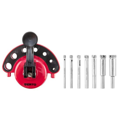 Seturi si accesorii pentru gaurit si insurubat - Ghidaj cu ventuza, cu 7 carote diamantate, 4-12 mm, Verto
