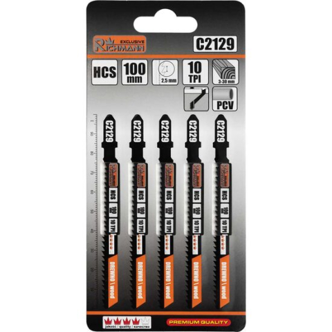 Accesorii fierastraie electrice - Panza, lama, fierastrau pendular, pentru lemn, HCS, prindere tip T, taiere precisa, 10 TPI, set 5 buc, 100 mm, Richmann Exclusive