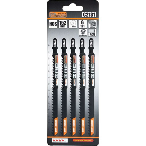 Accesorii fierastraie electrice - Panza, lama, fierastrau pendular, pentru lemn, HCS, prindere tip T, taiere rapida, 6 TPI, set 5 buc, 152 mm, Richmann Exclusive