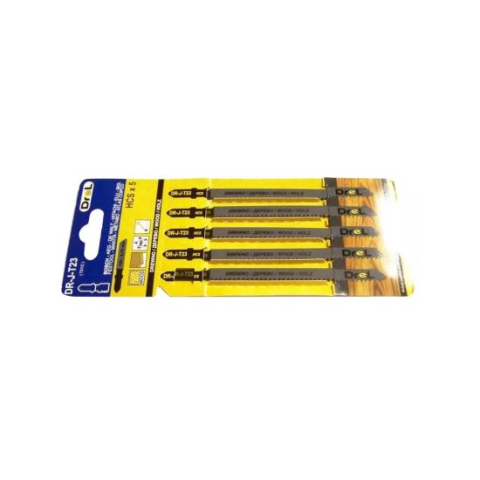 Accesorii fierastraie electrice - Panza, lama, fierastrau pendular, pentru lemn, plastic, HCS, prindere tip T, set 5 buc, 125 mm, Drel