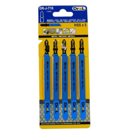 Accesorii fierastraie electrice - Panza, lama, fierastrau pendular, pentru metal, aluminiu, HSS, prindere tip T, set 5 buc, 132 mm, Drel