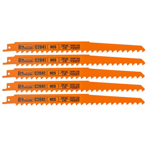Accesorii fierastraie electrice - Panza, lama, fierastrau tip sabie, pentru lemn, set 5 piese, HCS, 240 mm, 3 TPI, Richmann Exclusive