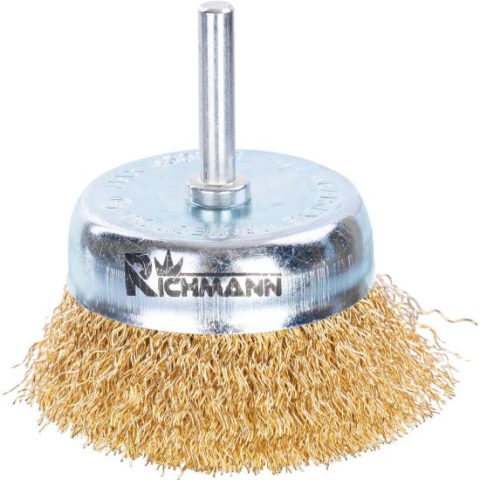 Accesorii scule electrice - Perie sarma alama, tip cupa, cu tija, 75 mm, Richmann 