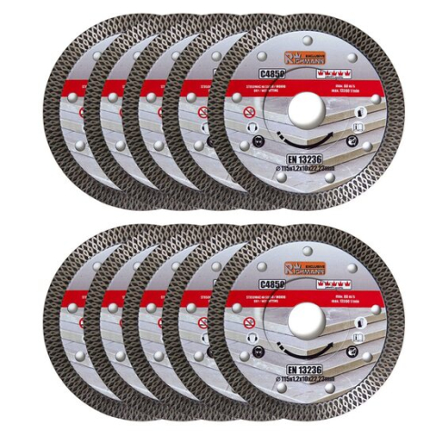 Discuri diamantate - Set 10 discuri diamantate turbo subtire, placi ceramice, taiere umeda si uscata, 115 mm/22.23 mm, Richmann Exclusive