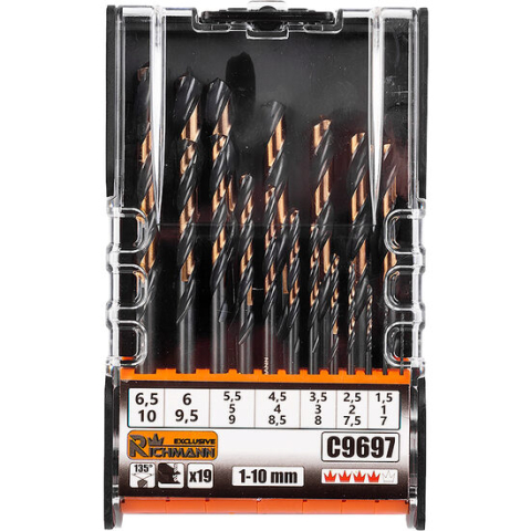 Seturi si accesorii pentru gaurit si insurubat - Set 19 burghie pentru metal, HSS, 1-10 mm, Richmann Exclusive