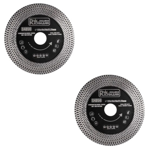 Discuri diamantate - Set 2 discuri diamantate turbo subtire, dublu segmentat, placi ceramice, taiere umeda si uscata, 125x10x20x22.23 mm, Richmann Exclusive