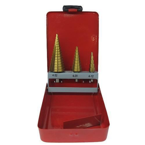 Burghie - Set 3 burghie pentru metal, in trepte, titan, 4-12/20/32 mm