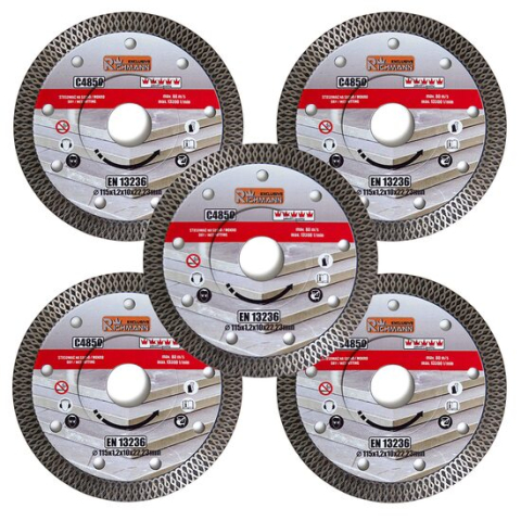 Discuri diamantate - Set 5 discuri diamantate turbo subtire, placi ceramice, taiere umeda si uscata, 115 mm/22.23 mm, Richmann Exclusive