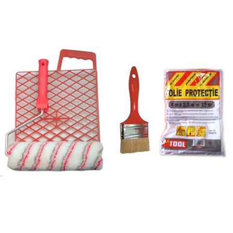 AMENAJARI INTERIOARE - Set accesorii pentru zugravit - rola cu gratar, pensula, folie, Artool
