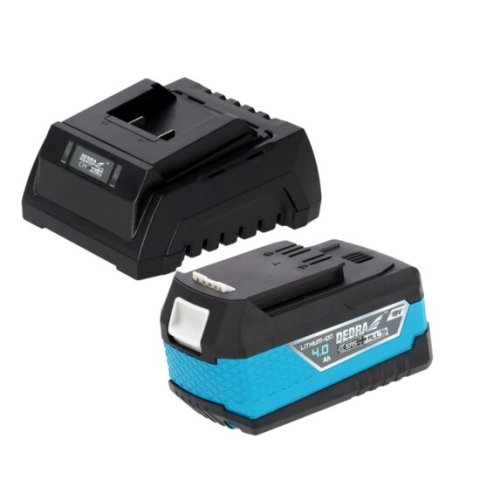 Acumulatori si incarcatoare scule electrice - Set acumulator 18V 4Ah Li-ion si incarcator Dedra SAS+ALL DED7030B03, compatibil cu toate sculele electrice Dedra SAS+ALL, indicator LED nivel incarcare, fara efect de memorie, Dedra