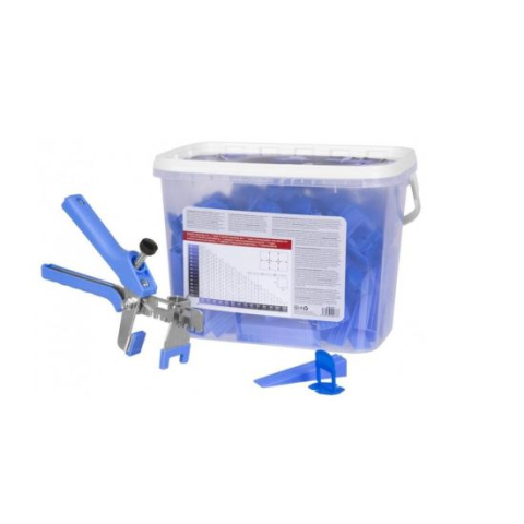 Accesorii pentru montat gresie si faianta - Set de nivelare si aliniere a placilor ceramice, cleste, 100 distantiere x 2 mm, 100 pene