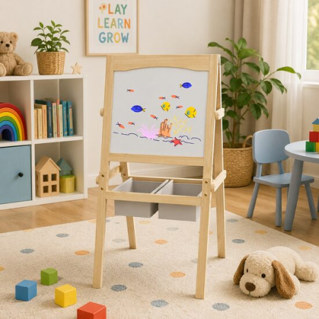 Birotica & Papetarie/Seturi pictura si desen - Tabla tip sevalet pentru desen/pictura, cu 2 fete, 3 in 1, 2 compartimente, 58x50.5x109 cm