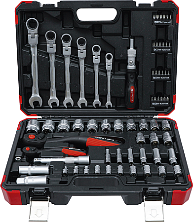 Chei fixe - Set chei tubulare, 1/4, 1/2, 68 piese, BGS