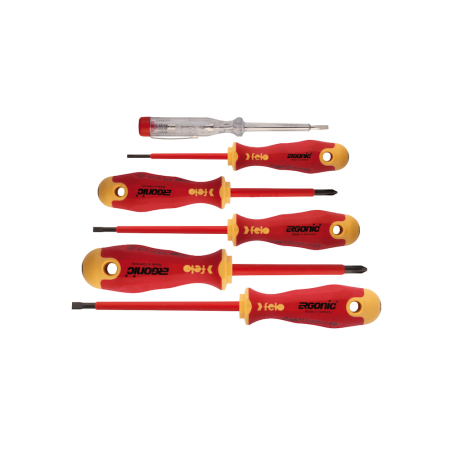 Seturi de surubelnite - Felo 41396398, Set 6 surubelnite izolate VDE, drepte 2.5, 4.5, 5mm si PH1, PH2 + tester de tensiune
