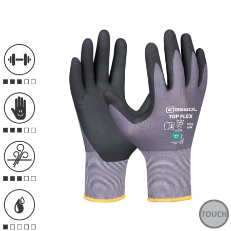 Organizare, depozitare, protectie - Gebol 709534_09, Manusi de protectie Top Flex, din nylon si elastan, acoperire din spuma de nitril, uz profesional, marimea 9/L