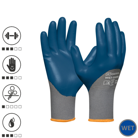 Organizare, depozitare, protectie - Gebol 729513_10, Manusi de protectie Wet Guard Blue, din poliester, acoperire cu spuma de nitril, rezistente la ulei si apa, uz profesional, marimea 10/XL