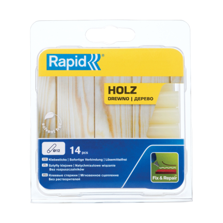 Sudura si lipire - Rapid 40107947, set 14 batoane de adeziv, lemn, galbene, 12 x 94 mm