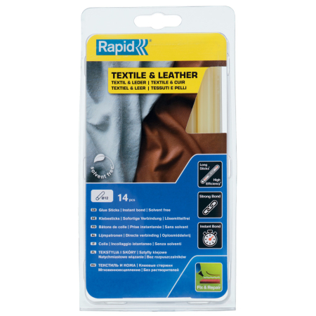 Sudura si lipire - Rapid 5001418, set 14 batoane de adeziv, ptr textile si piele, galben, 12 x 190 mm
