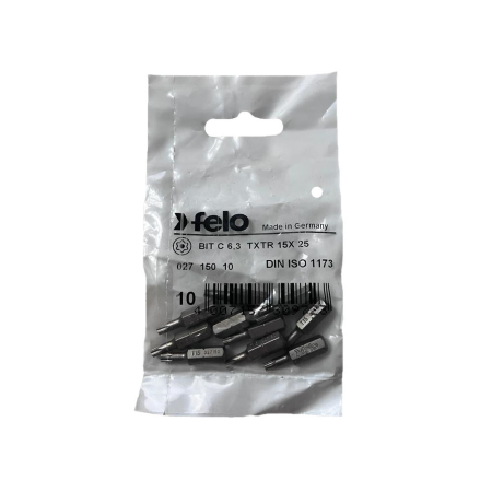  Scule de mana - Set 10 biti Felo, seria Industrial profil Torx TR, C6.3, TTX15, 25mm
