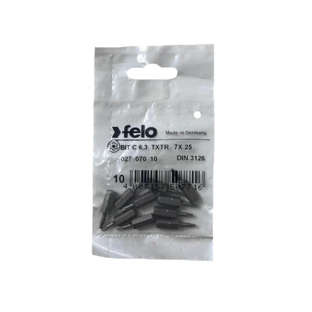  Scule de mana - Set 10 biti Felo, seria Industrial profil Torx TR, C6.3, TTX7, 25mm