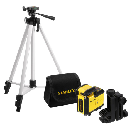 Nivele laser si Telemetre - Stanley STHT77640-1, nivela laser cross 360 grade, cu linie in cruce, lumina rosie, prindere trepied, Quicklink, raza actiune 20m, include 4 baterii AA, trepied si husa