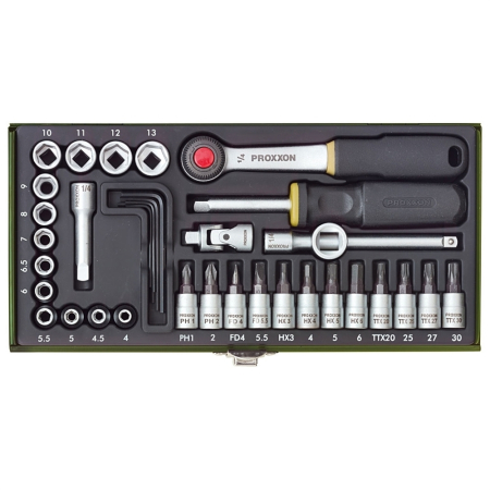 Truse si seturi de unelte - Trusa de biti si chei tubulare pentru ingineri, Proxxon 23080, 1/4', 36 buc