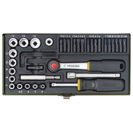 Truse si seturi de unelte - Trusa de biti si chei tubulare, Proxxon 23070, 1/4', 39 buc