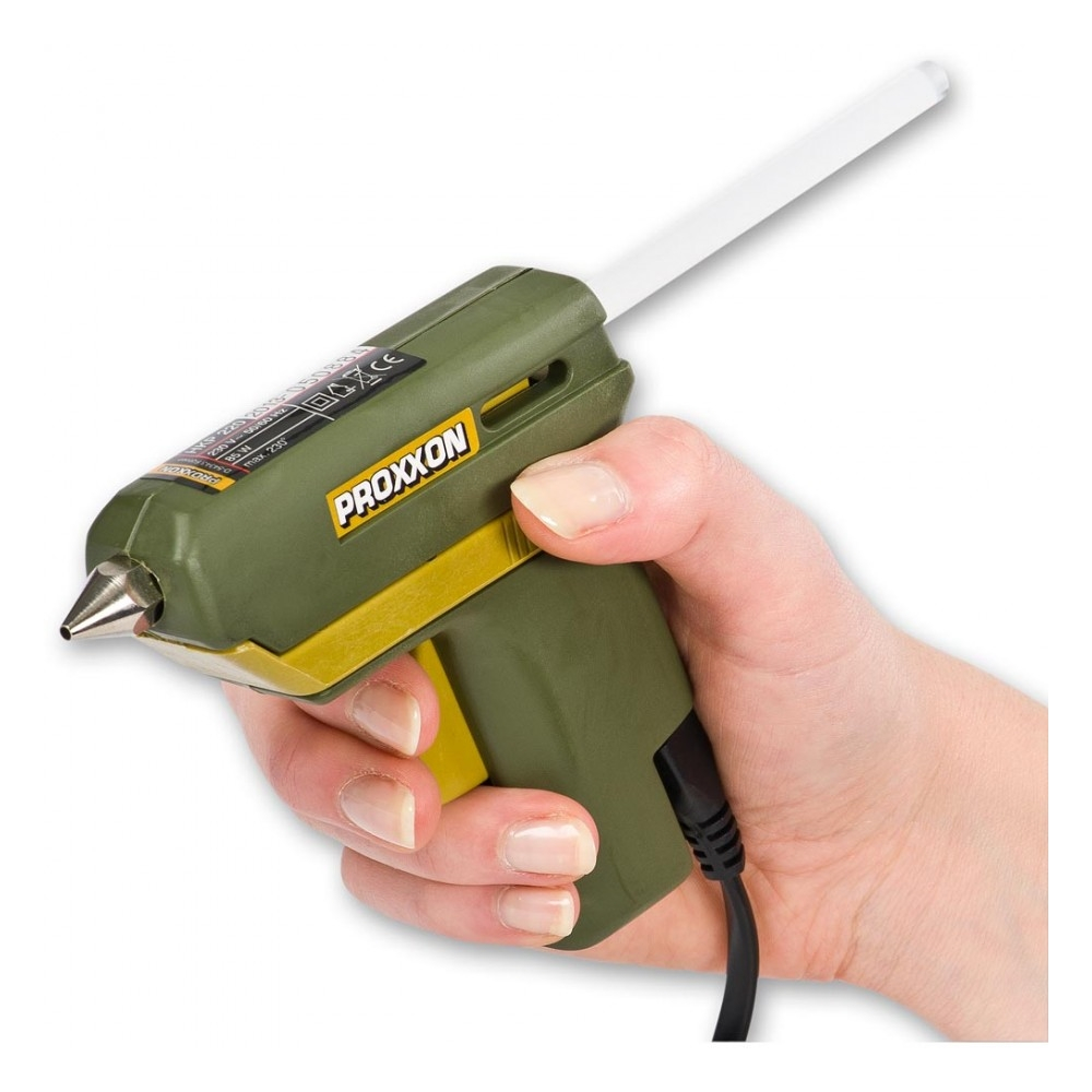 Proxxon 28192, Pistol de lipit GlueGun HKP 220, verde, 40W, 200°C, duze interschimbabile, include 4 batoane si 3 duze, functional cu batoane de 7mm [1]