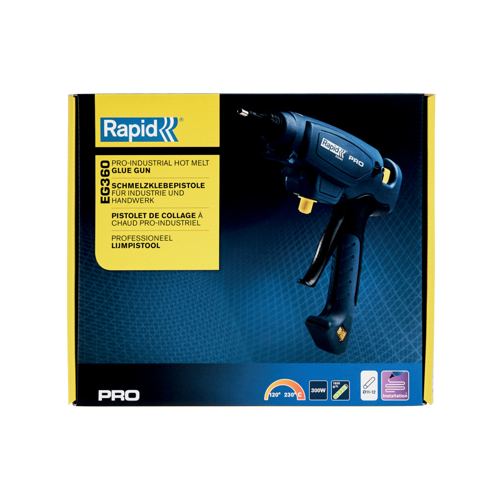 Rapid 5000328, Pistol industrial GlueGun PRO EG360, albastru, max 300W, debit 1800g/h, 120 - 230°C reglabila, duze detasabile, functional cu batoane de 12mm [8]