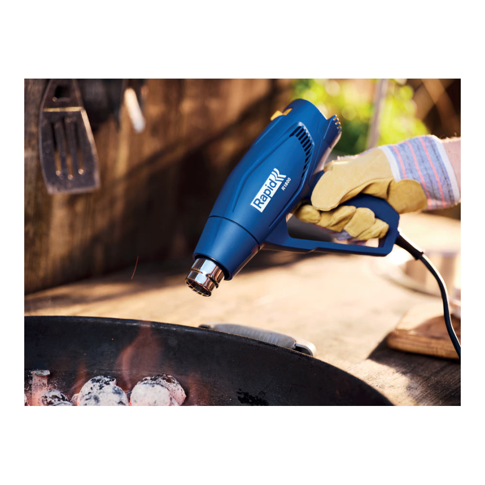 Rapid 5001350, Set pistol cu aer cald R1800, temperatura 300-550 grade, 1600W, debit reglabil in 2 trepte 250-450l/min, + geanta de transport si accesorii [15]
