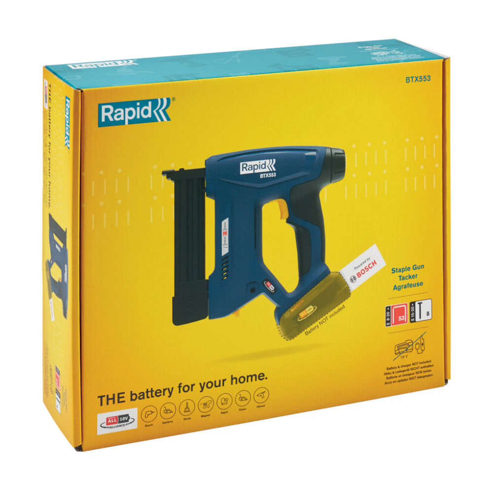 Rapid 5001509, P4A, Pistol capsator cu acumulator (doar corpul) BTX553, functional cu capse No.53 si cuie No.8, Bosch Power for All Alliance [8]