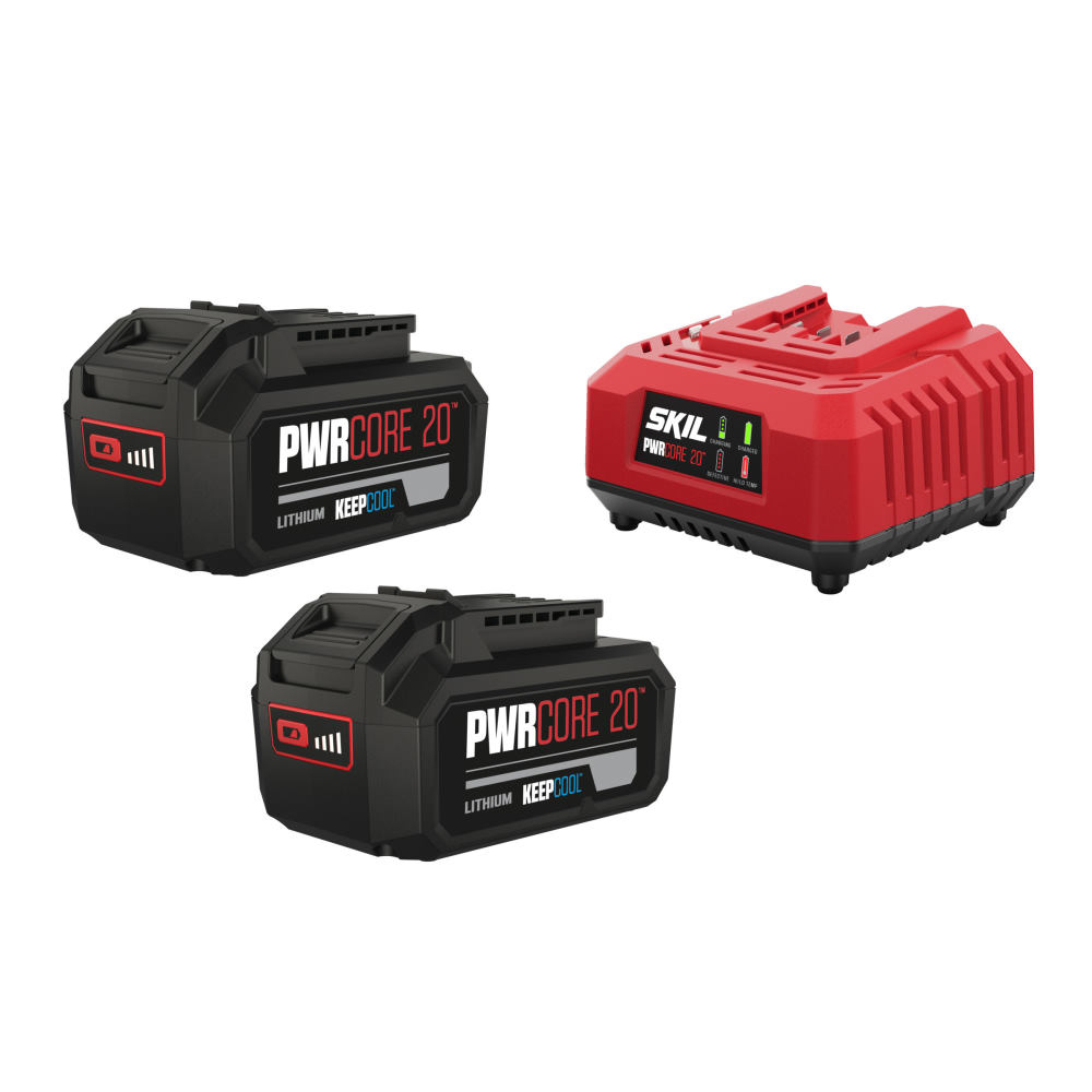 SKIL 3112 BA, Set incarcator si doi acumulatori Li-Ion 20V Max, 4.0Ah, PWRCORE 20, indicator LED [0]