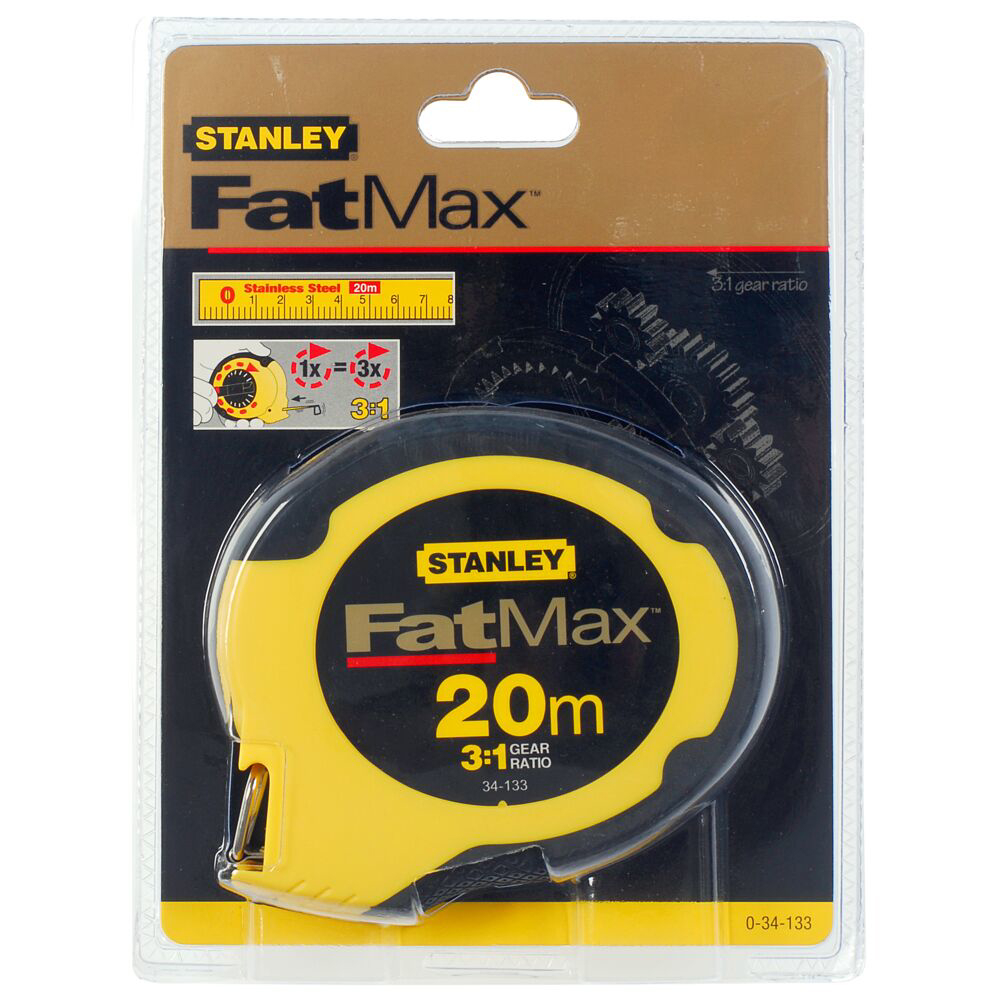 Stanley 0-34-133, ruleta fatmax inchisa 20m, cu banda din fibra de otel, carabina cu agatatoare, angrenaj de multiplicare, 20m x 10mm, blister [1]