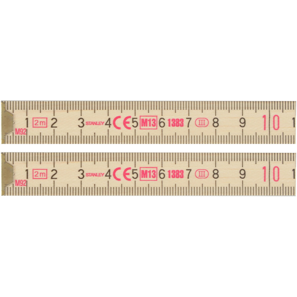 Stanley 0-35-455, metru de tamplarie din lemn 2m, finisaj lemn natur lacuit, gradare in negru, marcaj CE, 2m x 15mm, blister [1]