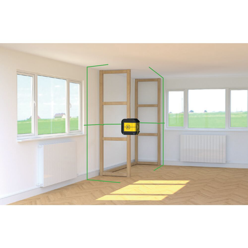 Stanley STHT77592-1, nivela laser cross 90, cu linie in cruce + un fascicul 90 grade, lumina verde, auto-nivelare, prindere cu clema, QuickLink, raza actiune 12m, include 2 baterii AA, clema si husa [17]