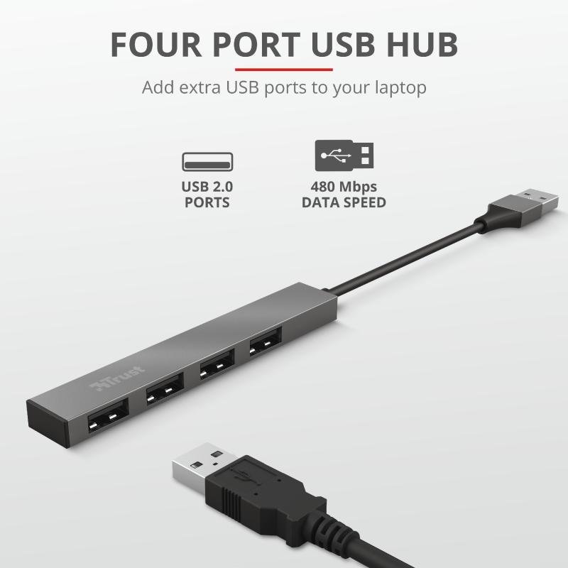 Hub USB Trust Halyx USB-A, 4 porturi, Argintiu [2]