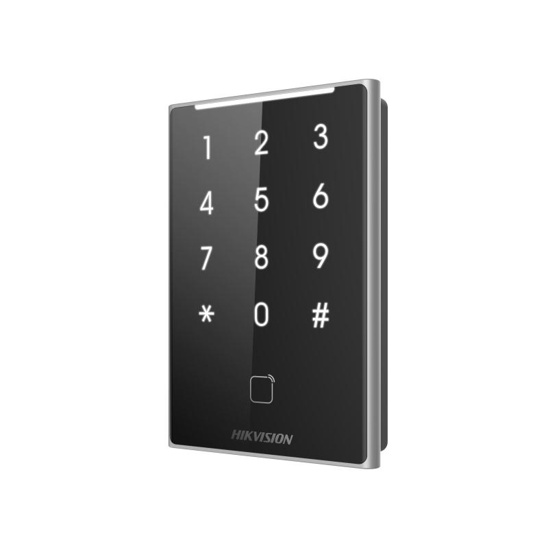 Cititoare - Cititor de proximitate cu tastatura Hikvision DS-K1109DKB, DESfire card, Felica card and M1 card, RS-485 and Wiegand (W26, W34), alimentare: 12 VDC, protectie: IP65, dimensiunii: 125 mm × 84.5 mm × 18
