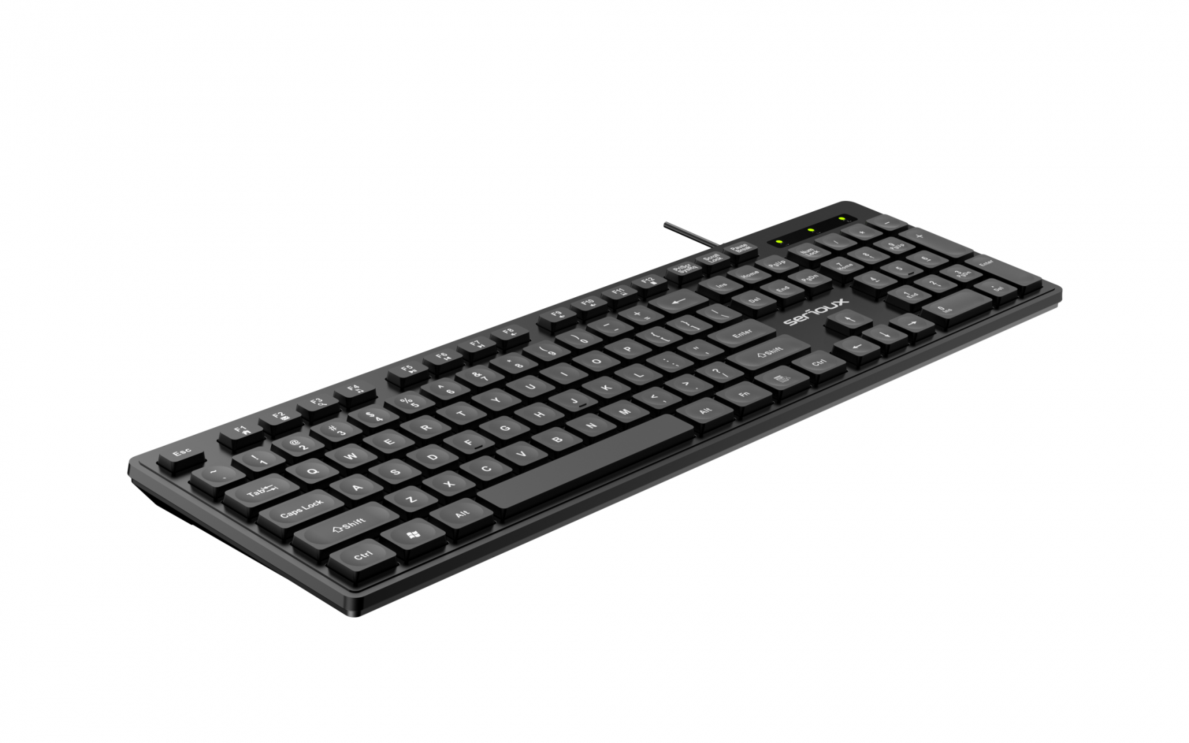 Tastatura Serioux cu fir, interfata USB, 104 taste, material ABS, US Layout, lungime cablu 1.5m PVC, dimensiuni 429*128*20mm; 416g, negru [2]