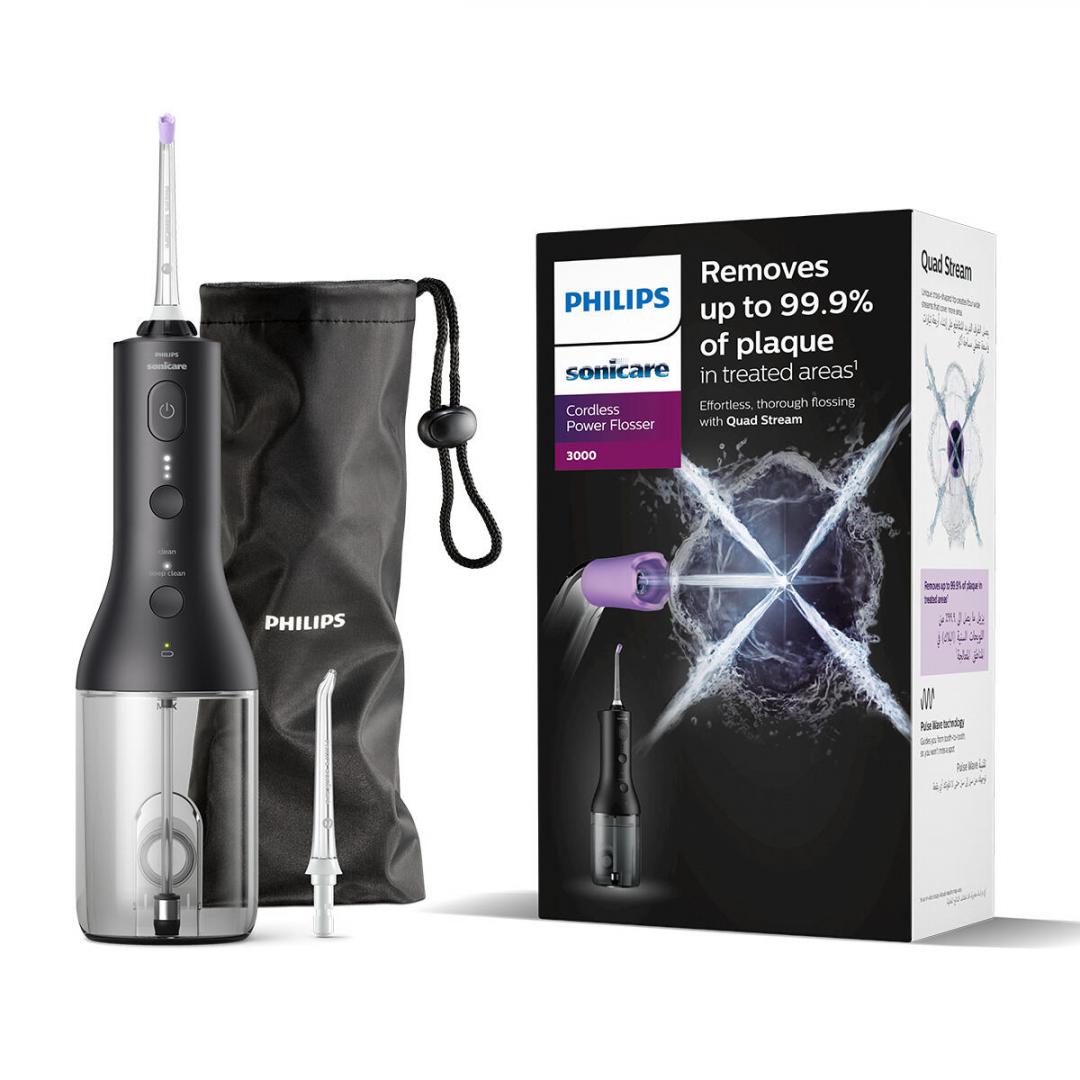 Ingrijire personala - Irigator bucal PHILIPS Sonicare Cordless Power Flosser 3000 HX3826/33, Tehnologie QuadStream, Portabil, 2 moduri de curatare, 3 niveluri de intensitate, 2 x capete de curatare si 1 x husa transport, N