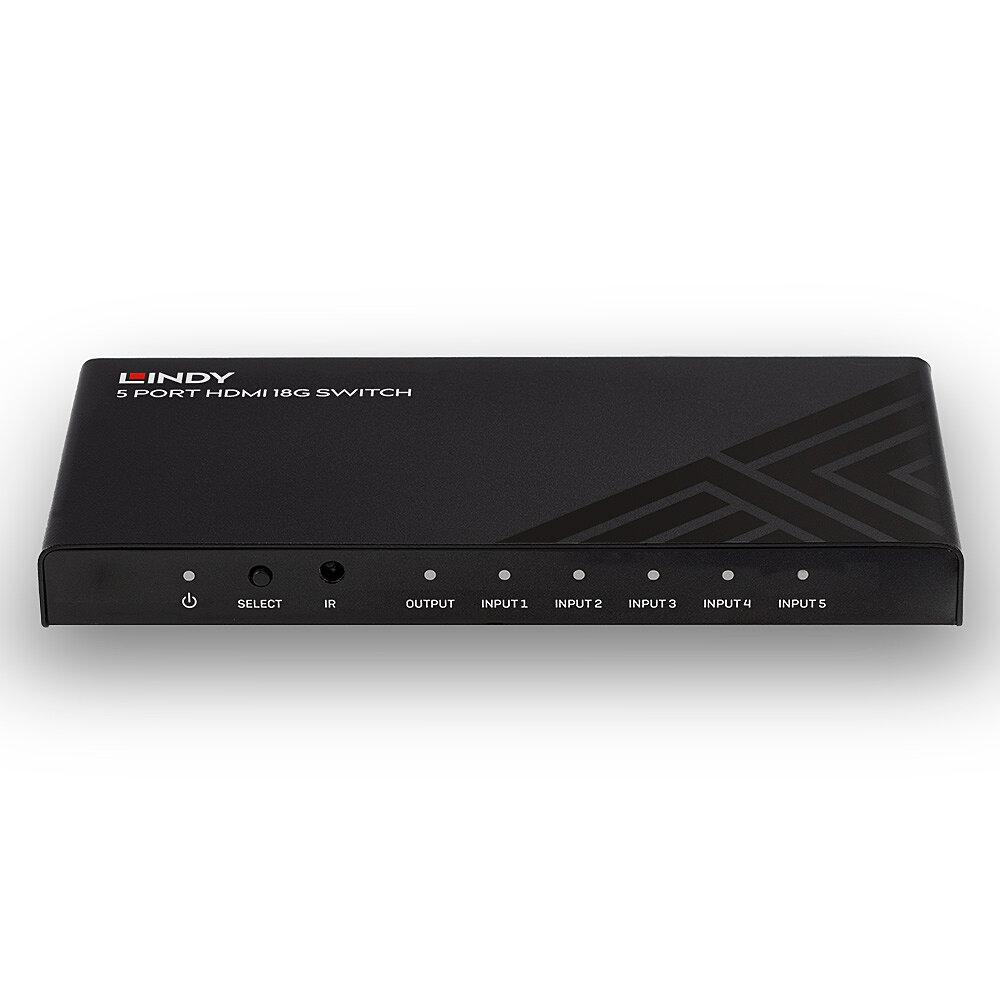 Lindy 5 Port HDMI 18G Switch Technical details Specifications AV Interface: HDMI Interface Standard: HDMI 2.0 Supports Bandwidth: 18Gbps Maximum Resolution: 3840x2160@60Hz 4:4:4 8bit HDCP Support: HDC [2]