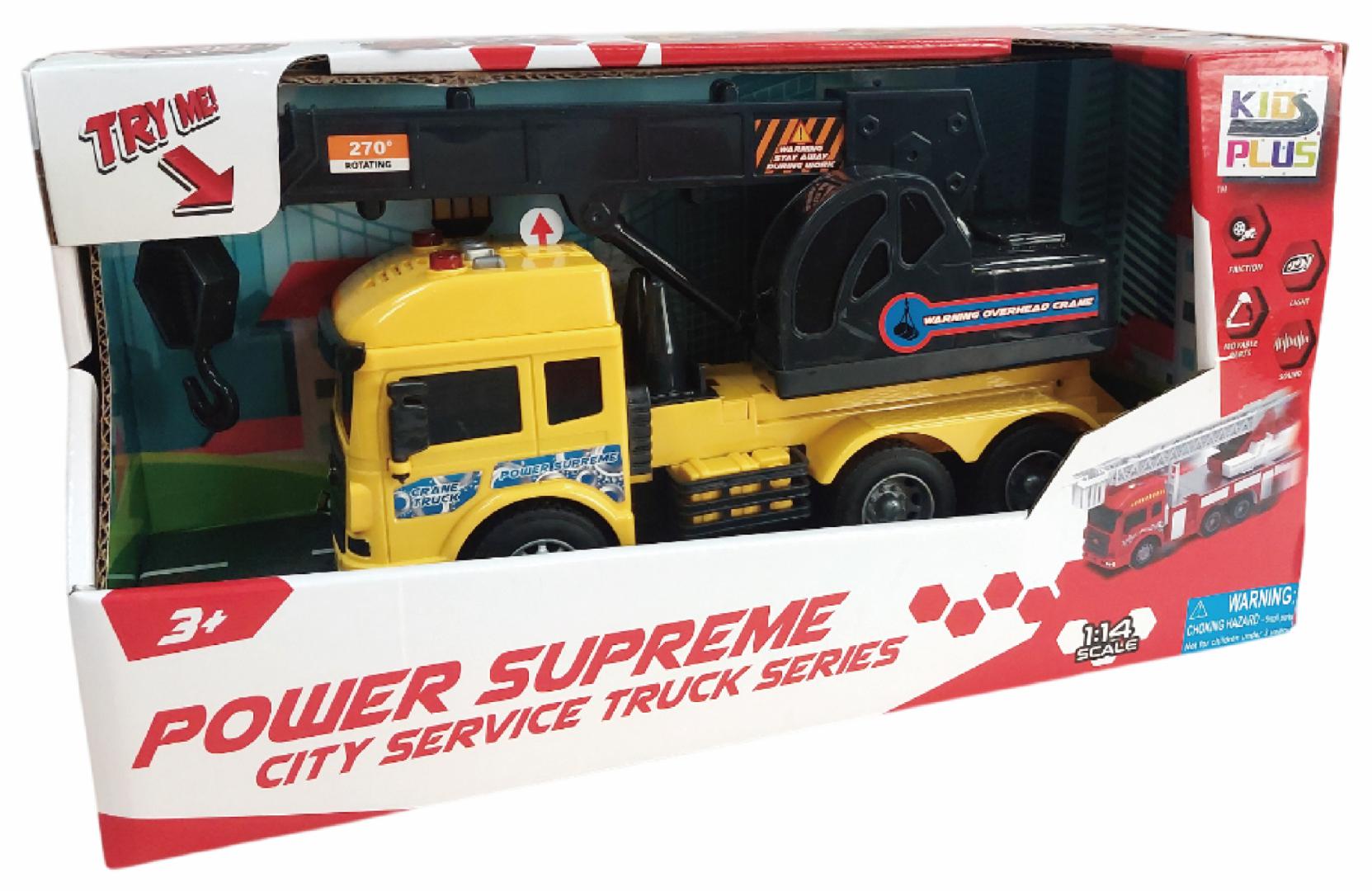 VEHICULE CU LUMINI, SUNETE SI FRICTIUNE, SCARA 1/14, 27CM, MACARA GALBENA [1]