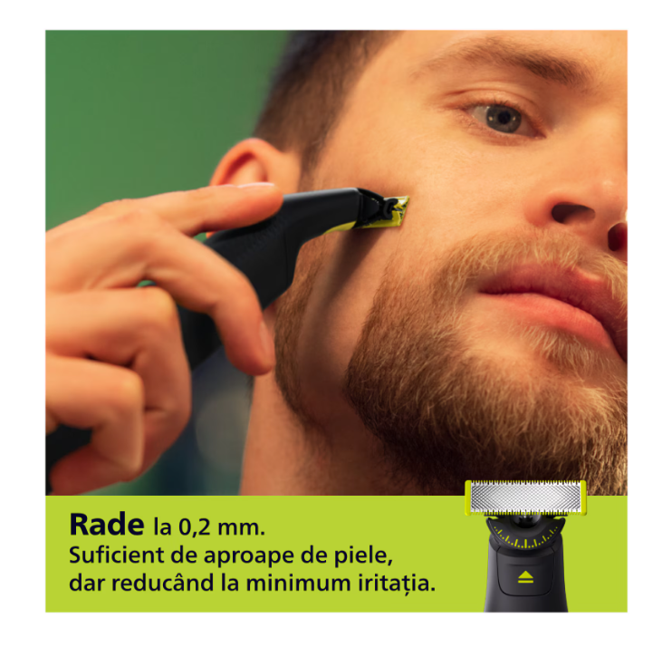 Aparat de ras (0,2mm) si tuns (0,4-10mm) PHILIPS OneBlade Pro QP6542/15, Fata&corp, pieptene cu 14 setari de lungime (0,4-10 mm), 2 accesorii pentru utilizare pe corp, 2 lame 360, 90 min (Li-ion), cab [1]