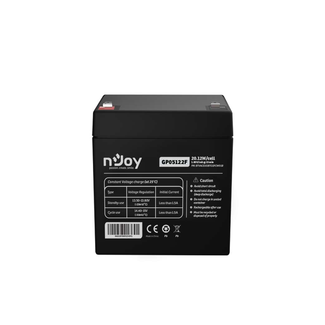 Accesorii UPS-uri - Acumulator nJoy GP05122F 12V 23.51W/cell Battery Model GP07122F Voltage 12V Power (1,65V/cell@15 min) 23.51W/cell Type VRLA - maintanance free Designed Floating Life 3~5 years Nominal Operating Temp. 