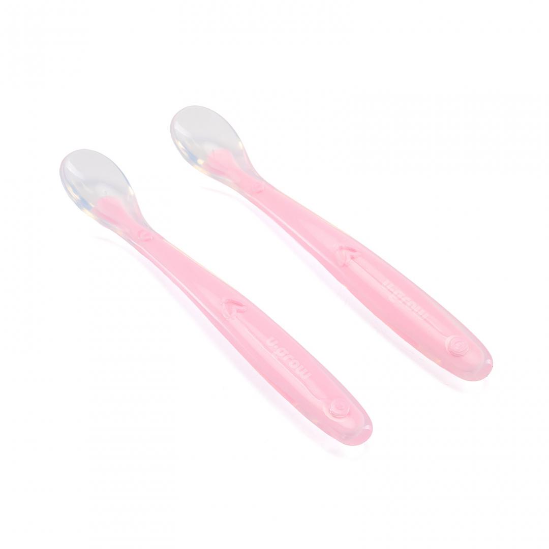 Articole hranire bebelusi - Set 2 lingurite silicon , roz, U-Grow
