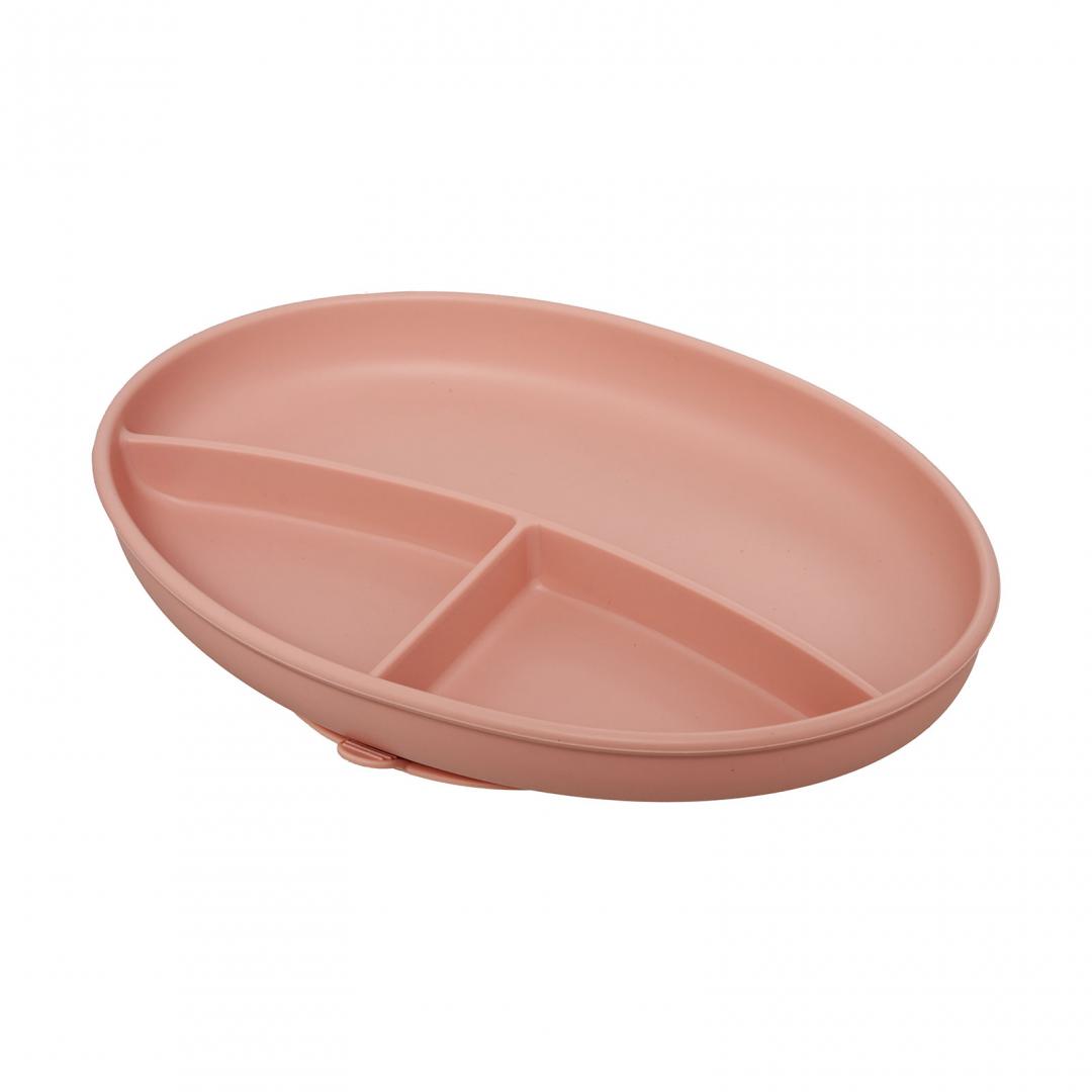 Set diversificare 5 piese silicon : baveta, bol, farfurie, lingurita si furculita, roz, U-Grow [2]
