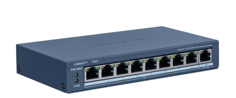 IT & Digital Signage - Switch PoE Hikvision DS-3E1309P-EI/M: 8 × 10/100 Mbps PoE port, 1 × Gigabit RJ45 port, 8 porturi PoE maxim 30W, buget PoE 60W, tensiune alimentare: 48 VDC, 2.5 A, dimensiuni: 170.00 mm × 27.60 mm × 93