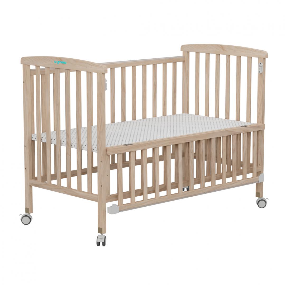 Patut din lemn bebe, +0 luni, 120x60 cm, culoare natur,laterala rabatabila, reglabil pe 3 nivele de inaltime, U-Grow [1]