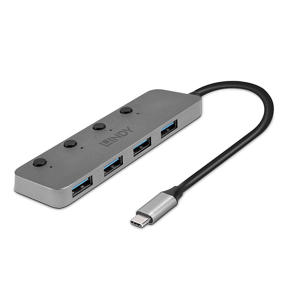 Hub-uri USB - Hub USB LINDY 43383 USB-C host, 4 porturi USB-A, Gri