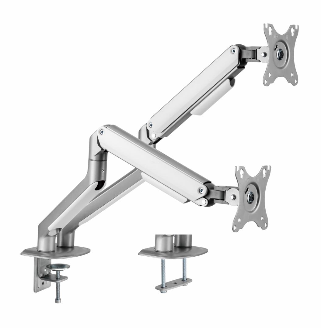 Suport 2 monitoare Serioux MM63-C024, arc cu gaz, compatibilitate dimensiune ecran 17"-32", greutate maximă suportata: (per ecran): 2~ 9kg, VESA: 75x75, 100x100, inclinare: +55°~-55°, pivotare: +90°~- [1]