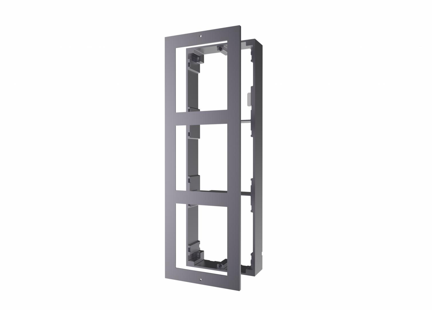 Accesorii - Panou frontal pentru 3 module videointerfon modular Hikvision DS-KD-ACW3; permite conectarea a 3 module de videointerfon modular; mo ntareaplicata; material aluminiu; dimensiuni: 320.8mm x 107mm × 4mm